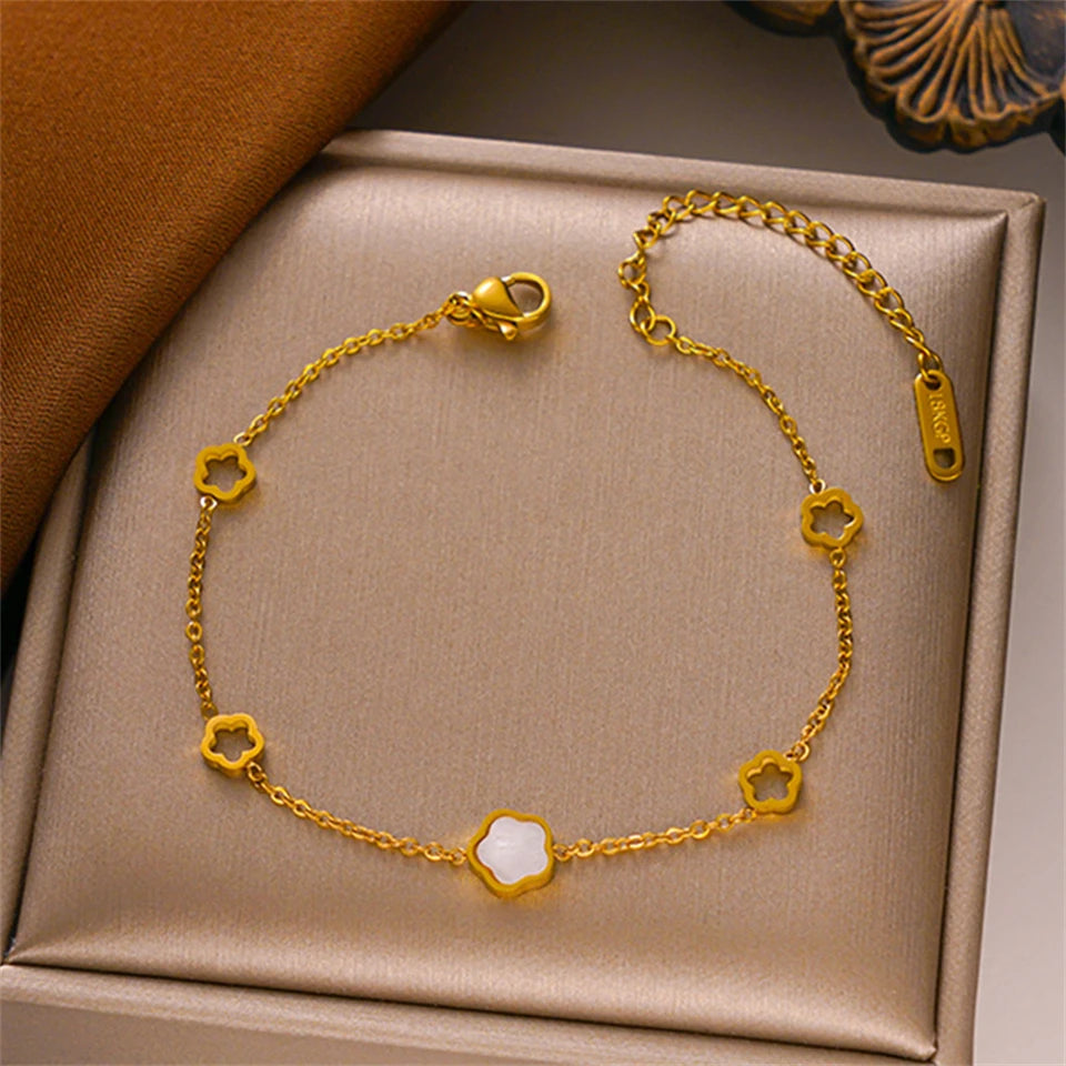 Stainless Steel Flower Bracelet  Golden