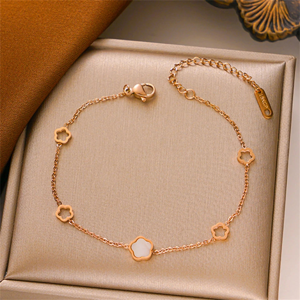 Stainless Steel Flower Bracelet  Golden