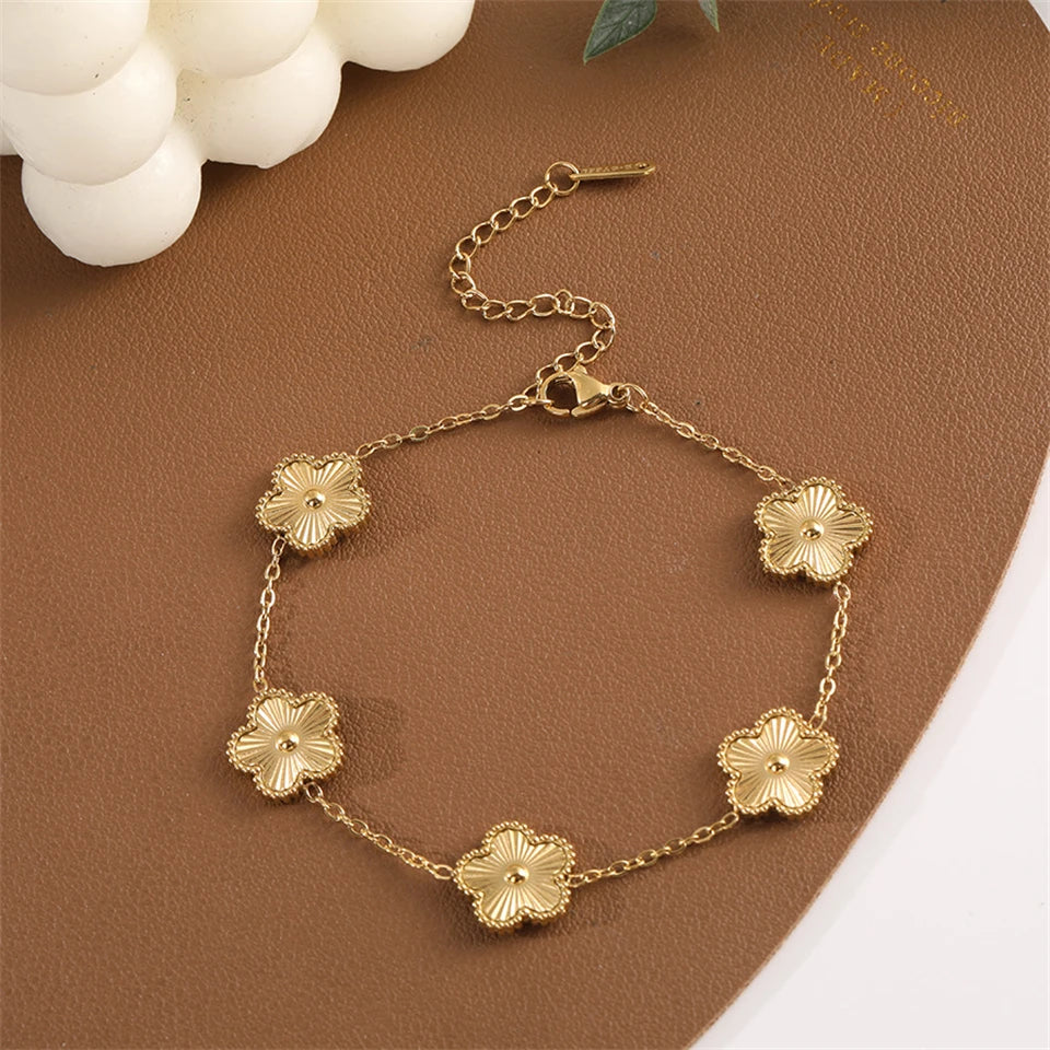 Stainless Steel Flower Bracelet  Golden