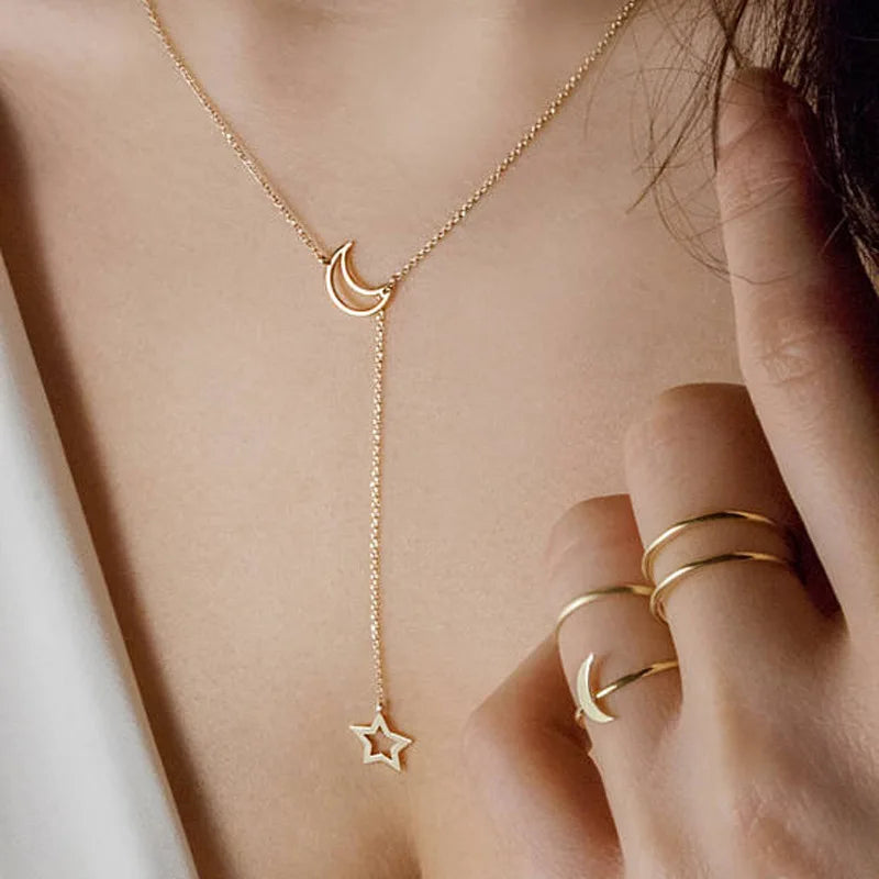 Moon Star Necklace Gold Color