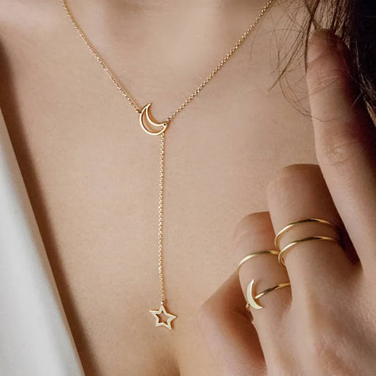 Moon Star Necklace Gold Color