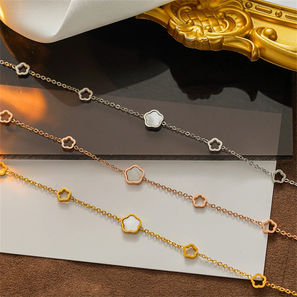 Stainless Steel Flower Bracelet  Golden